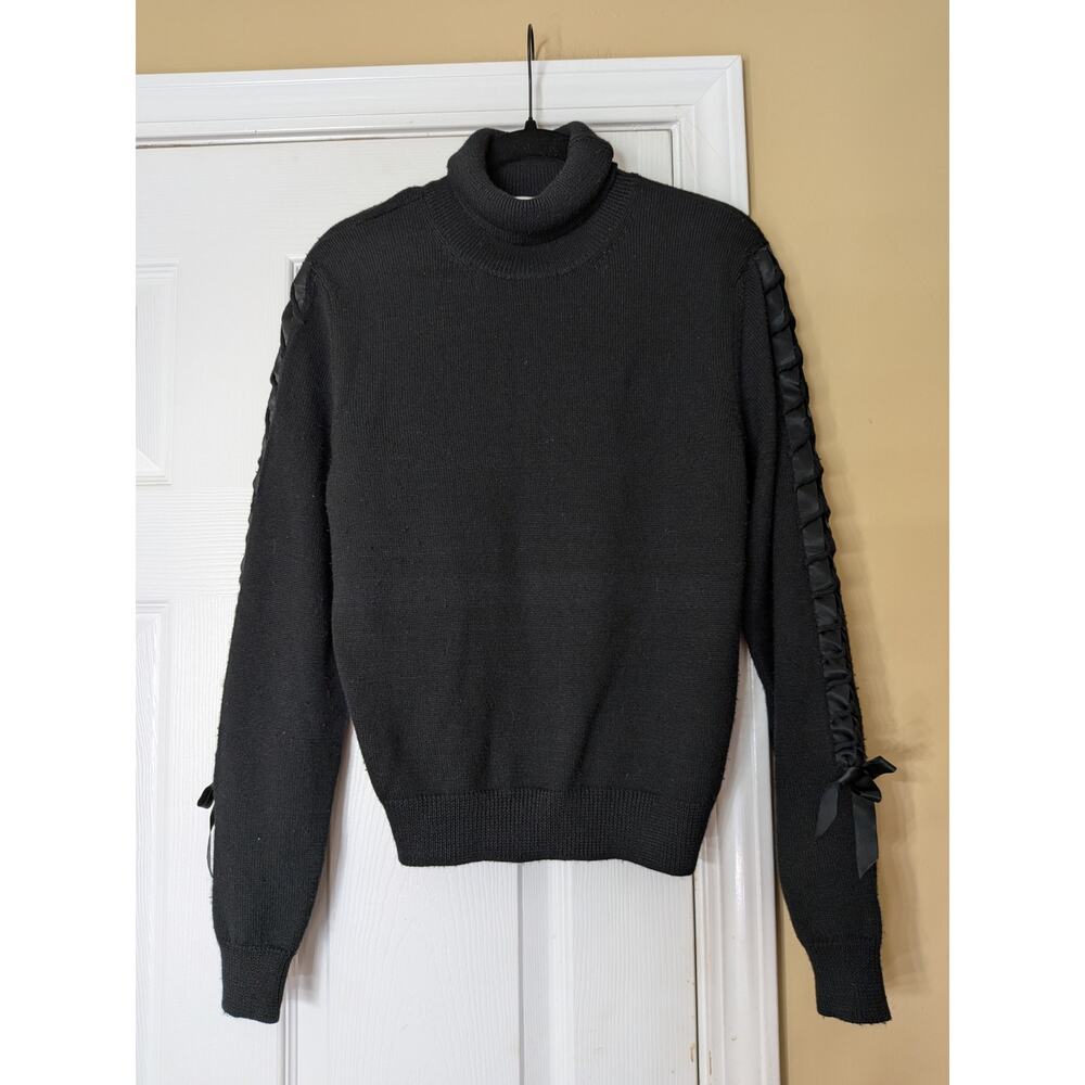 Carlisle Merino Wool Silk Cashmere Black Turtleneck Sweater Large Quiet Luxury